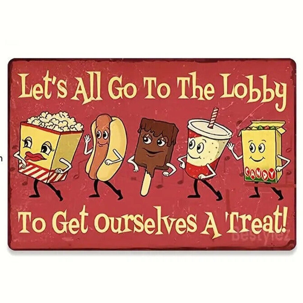 Movie Theater Let's All Go To The Lobby Novelty Metal Sign 8" x 12"Wall Art Home & Garden:Home Décor:Plaques & Signs Style Your Walls